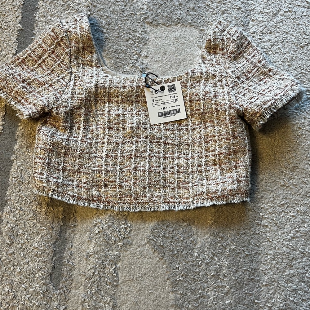 New with tags Zara top tweed cream pink color size 8